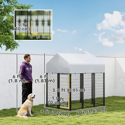 Outdoor Dog Kennel with Roof, 6' x 4' x 6' Heavy Duty Welded Wire Dog Playpen Enclosure with Escape-proof Lock