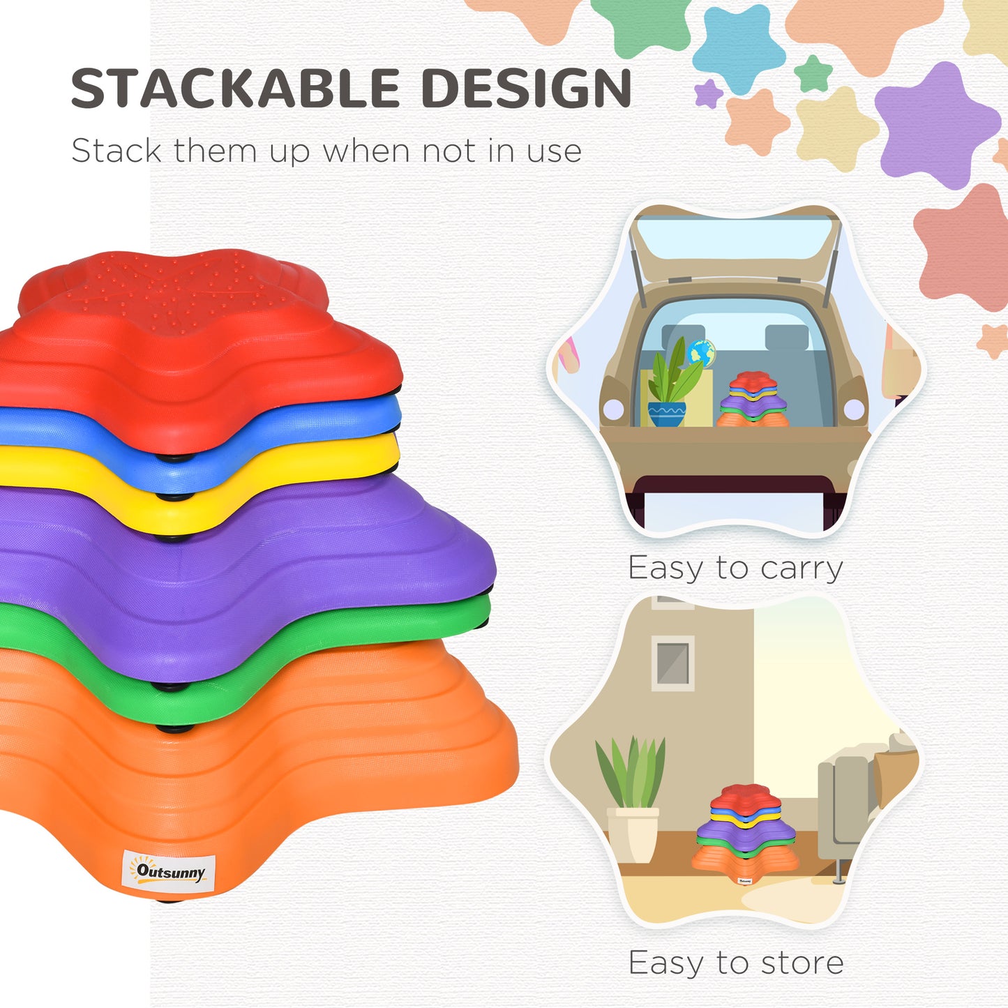 6PCs Larger Size Balance Stepping Stones for Kids with Non-slip Bottom, Stackable Obstacle Course Outdoor Indoor,  Play 