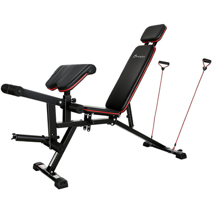 Soozier Adjustable Weight Bench with Wheels, Load 660LBS Workout Bench with Leg Extension, Preacher Curl and Resistance 