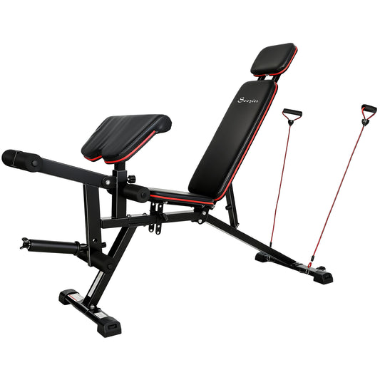 Soozier Adjustable Weight Bench with Wheels, Load 660LBS Workout Bench with Leg Extension, Preacher Curl and Resistance 