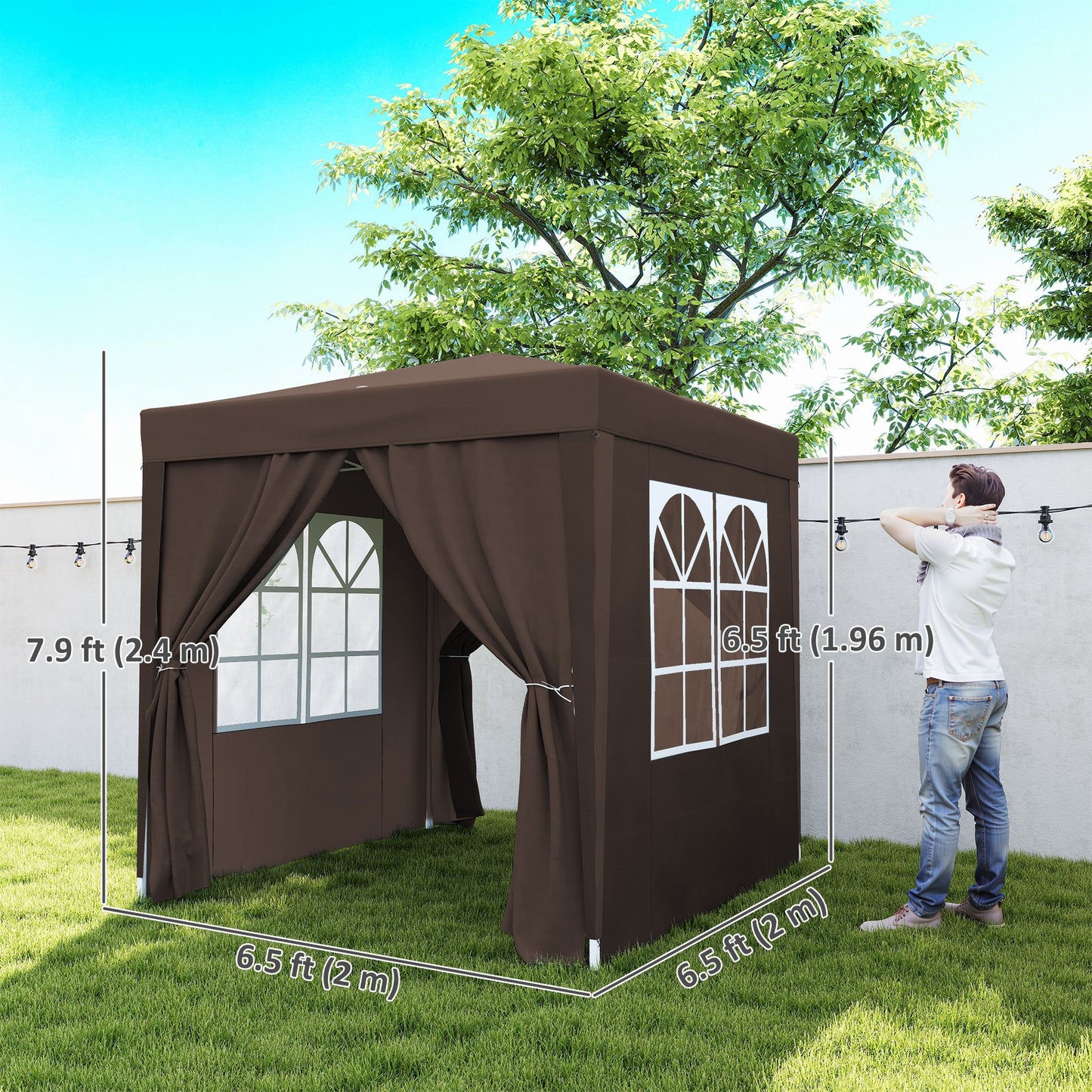 6.6'x6.6' Pop Up Canopy Tent with Sidewalls, Instant Sun Shelter Camping Gazebo with Carry Bag, Coffee