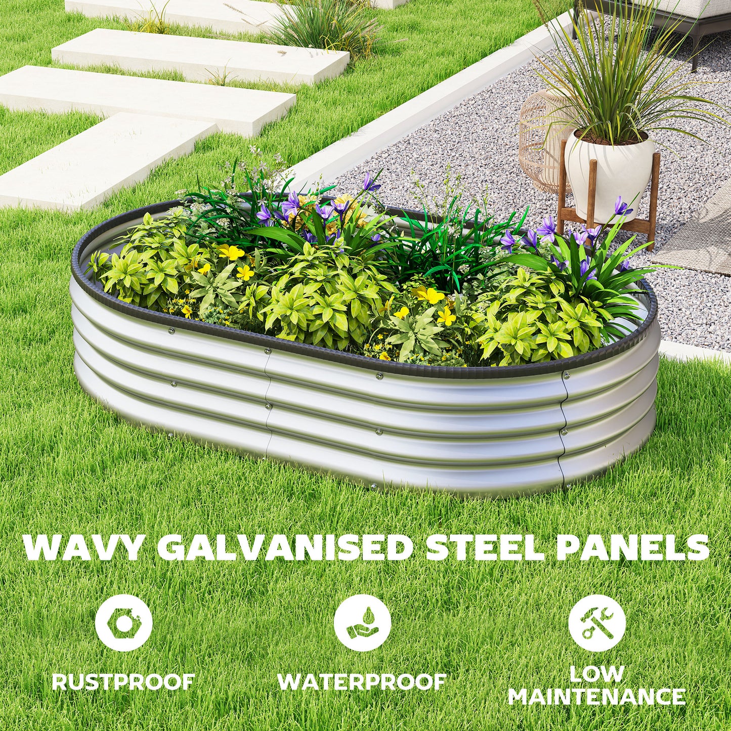 Galvanized Raised Garden Bed, 5 x 3 x 1 ft Modular Metal Garden Beds with Rubber Strip Edging, Silver