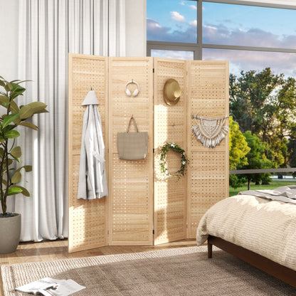 5.6 Ft. Tall 4-Panel Room Divider, Pegboard Panel Freestanding Folding Privacy Screen Panels, Partition Wall Divider for