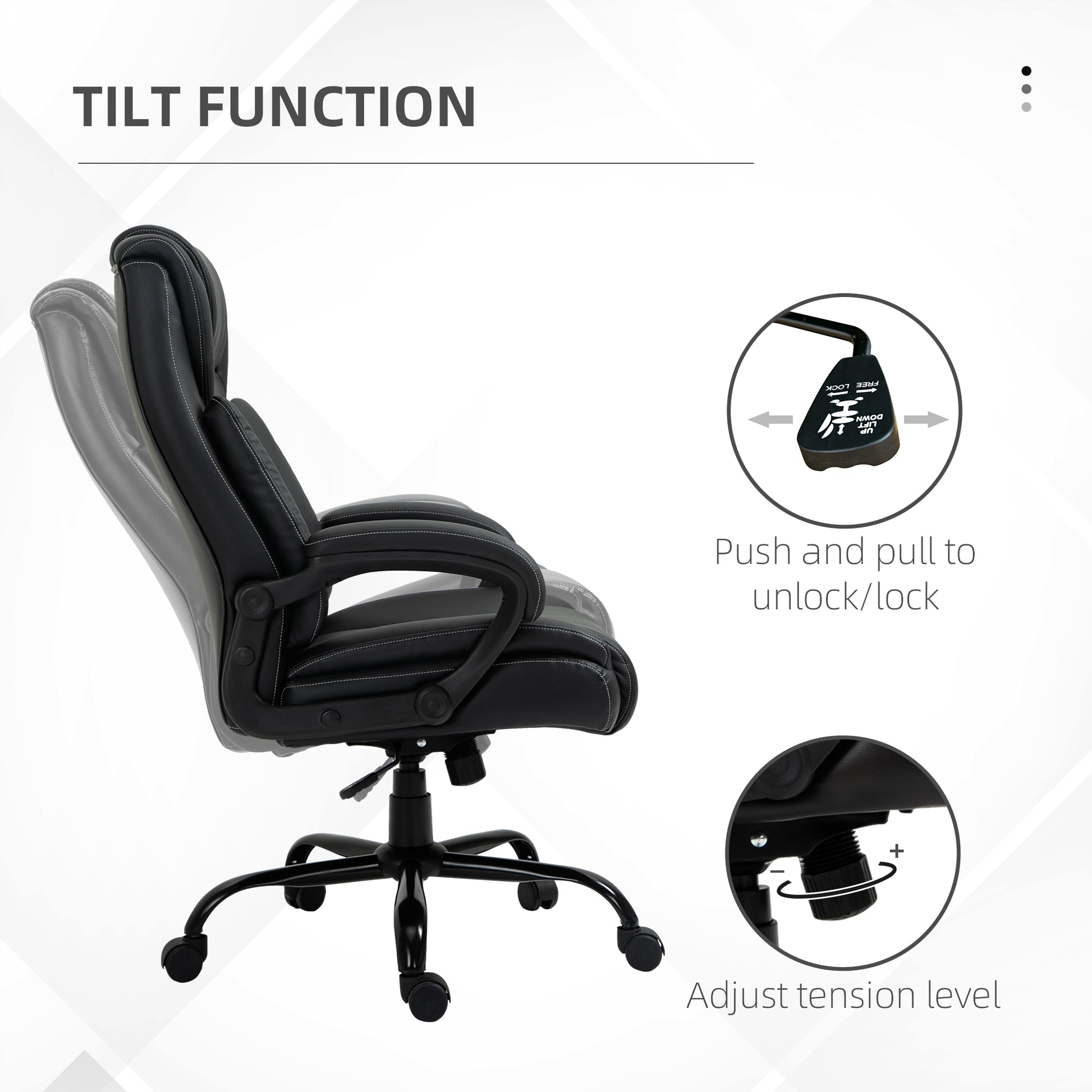 PU Leather Executive Office Chair with High Back, Adjustable Height and Swivel Wheels, 400LBS Capacity, Black