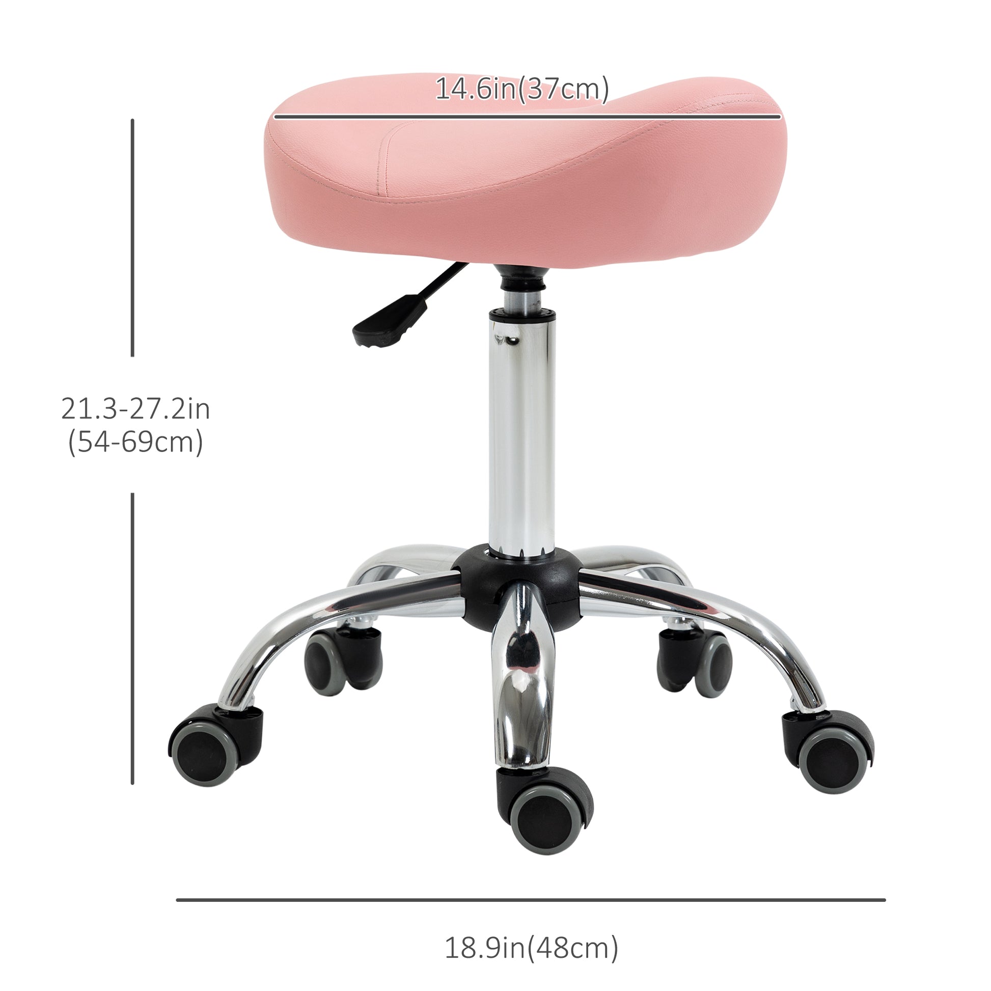 Ergonomic Saddle Stool with Wheels, Adjustable PU Leather Saddle Chair, 360° Swivel, NO Back Pain, Healthy Posture, Salo