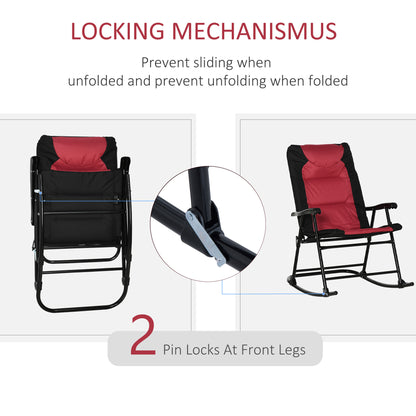 Folding Rocking Chair Set of 2 Padded Rockers with Armrest, Red & Black