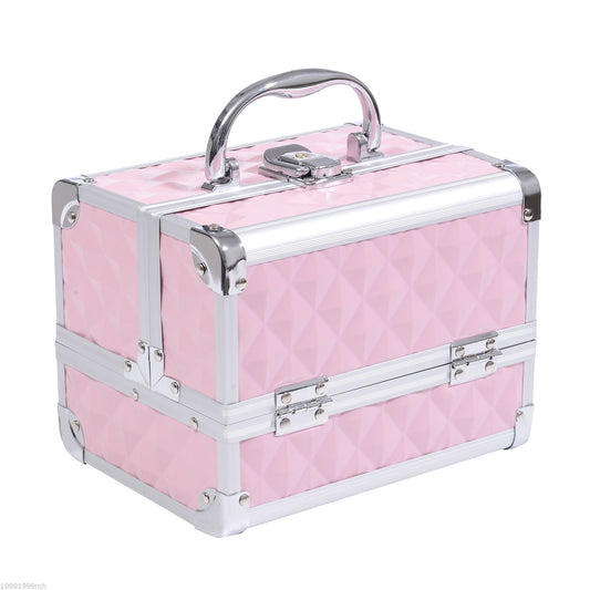 3-Tier Makeup Train Case with Mirror - Pink