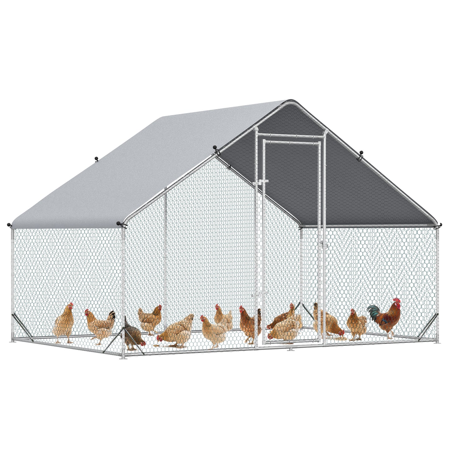 9.8' x 6.6' x 6.6' Chicken Coop Cage, Outdoor Chicken Run w/Cover & Lockable Door