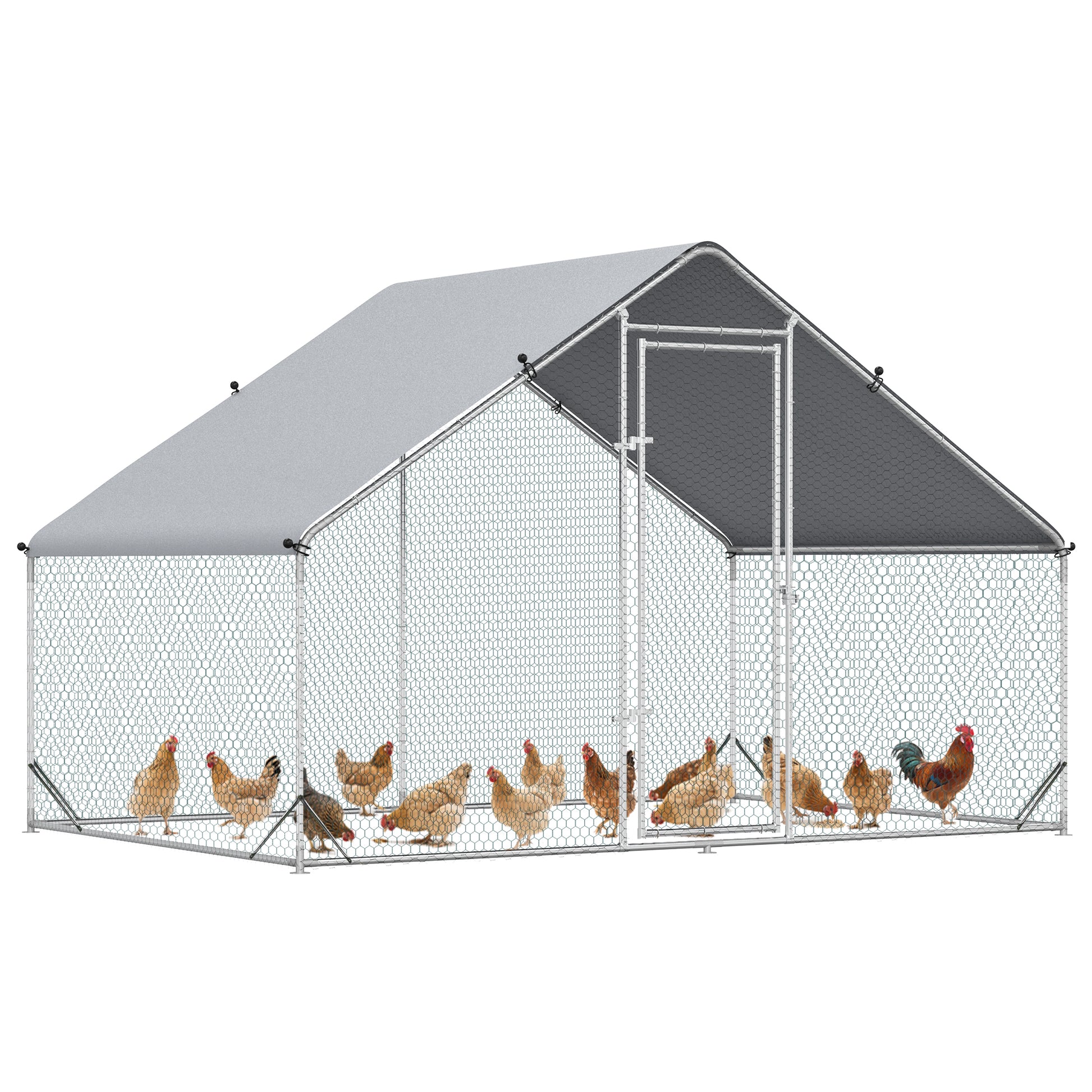 9.8' x 6.6' x 6.6' Chicken Coop Cage, Outdoor Chicken Run w/Cover & Lockable Door
