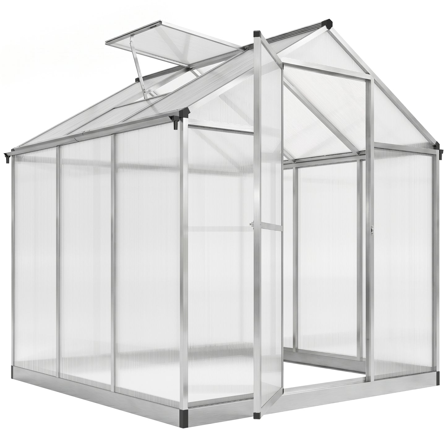 6' x 8' x 6.4' Polycarbonate Greenhouse, Aluminum Walk-In Green House Kit Garden, Plants Grow with Rain Gutter and Roof 