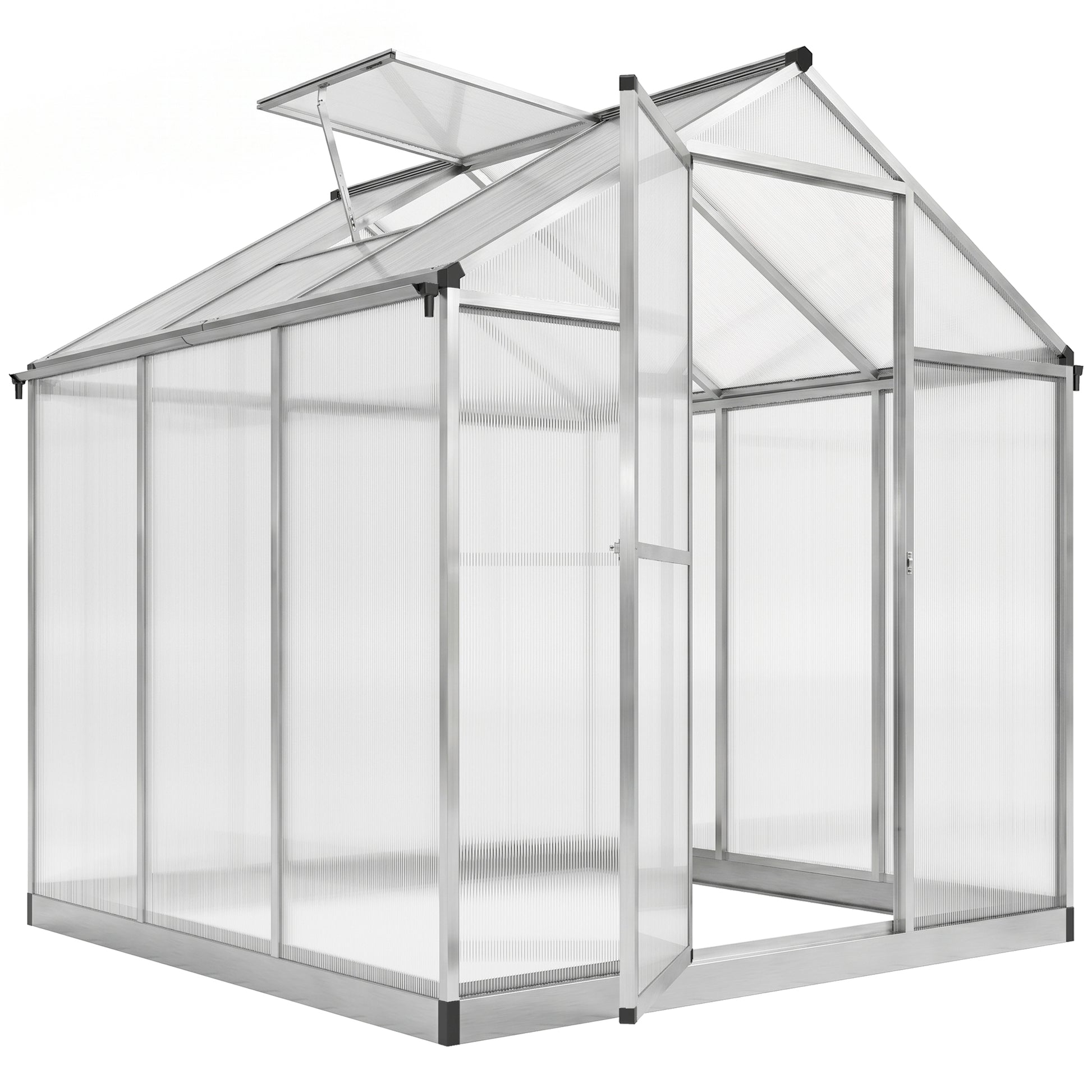 6' x 8' x 6.4' Polycarbonate Greenhouse, Aluminum Walk-In Green House Kit Garden, Plants Grow with Rain Gutter and Roof 