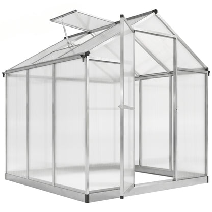 6' x 8' x 6.4' Polycarbonate Greenhouse, Aluminum Walk-In Green House Kit Garden, Plants Grow with Rain Gutter and Roof 