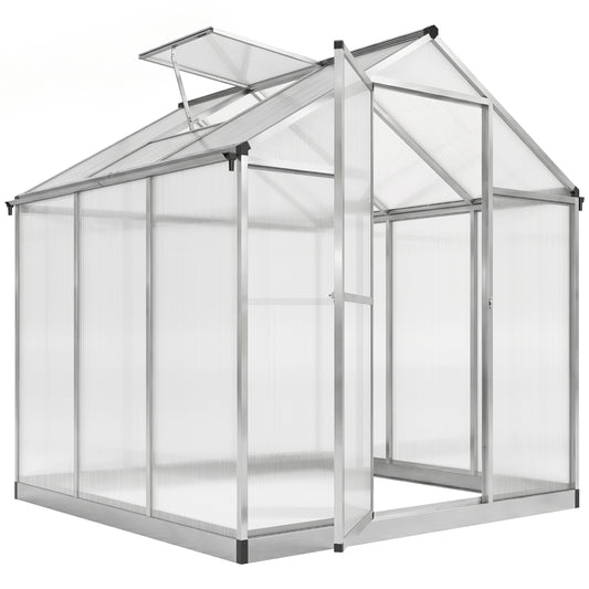 6' x 8' x 6.4' Polycarbonate Greenhouse, Aluminum Walk-In Green House Kit Garden, Plants Grow with Rain Gutter and Roof 