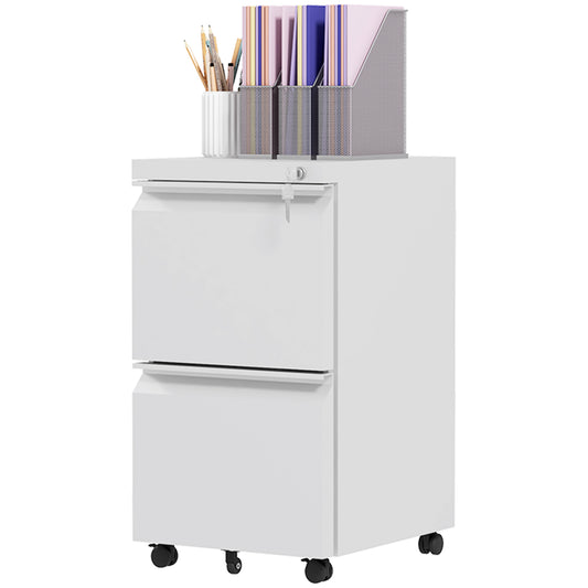Mobile Vertical Filing Cabinet with Lock, 2-Drawer Steel File Cabinet with Adjustable Hanging Bar for Letter, A4 and Leg