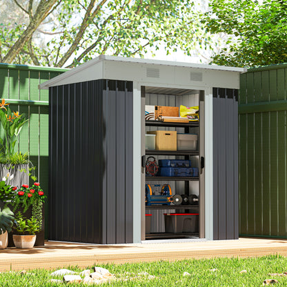 6' x 4' Outdoor Storage Shed, Metal Garden Tool Storage House Organizer with Lockable Sliding Doors and Vents for Backya