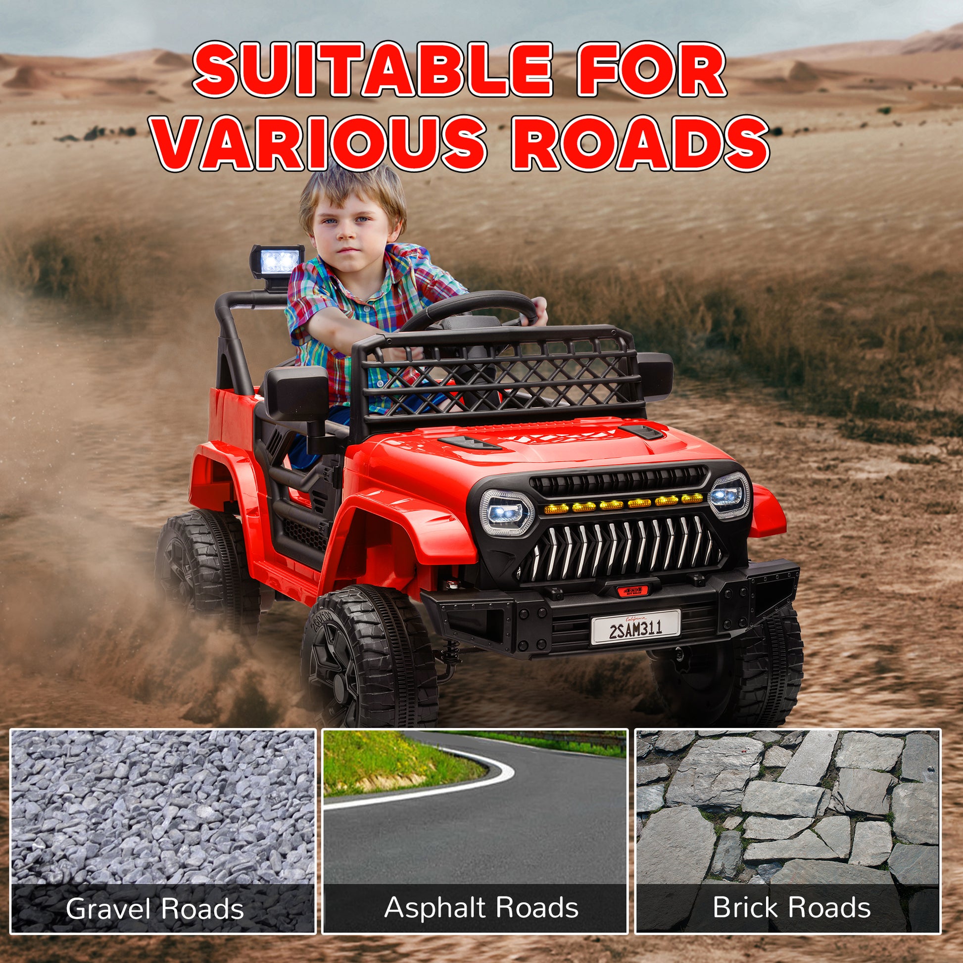 Qaba 12V Ride on Truck, Electric Car for Kids with Remote Control, Suspension, 3 Speeds, USB Music Headlights, Red