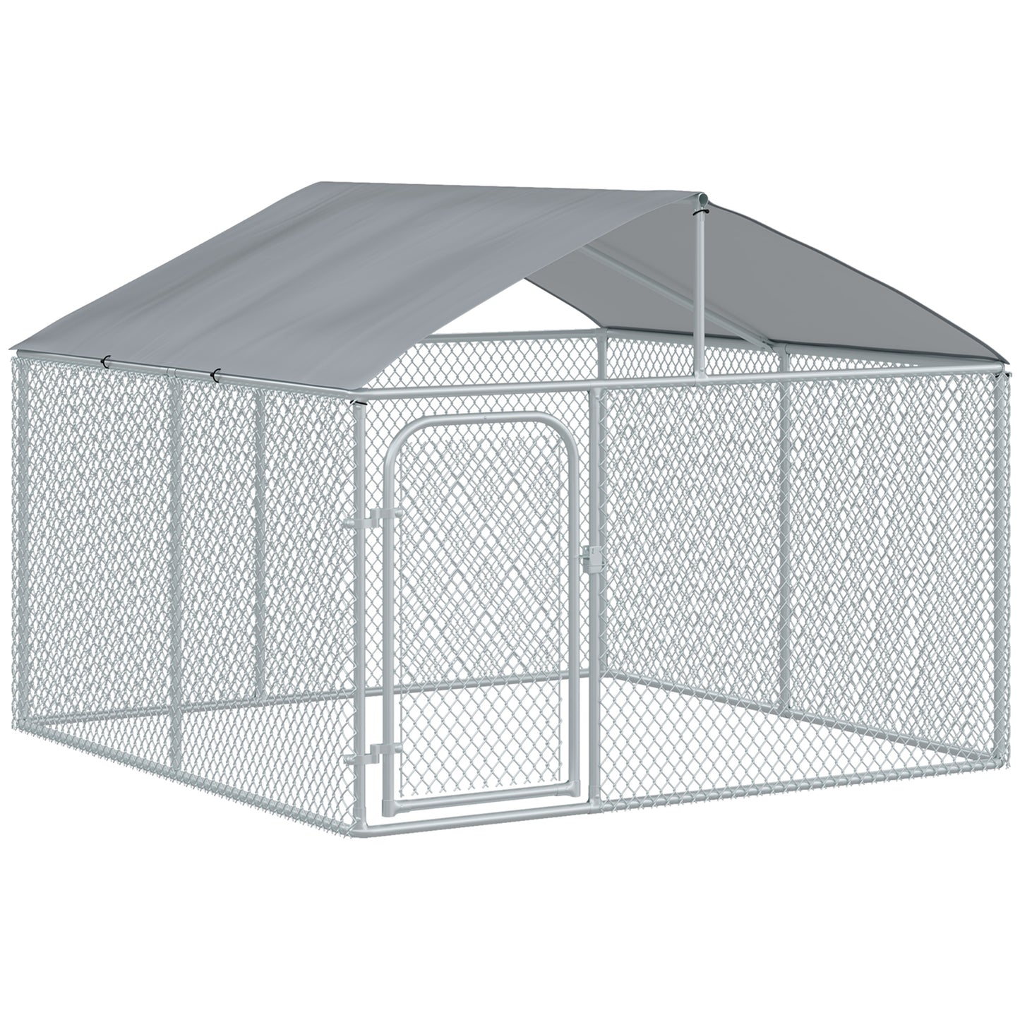 Outdoor Dog Kennel  with Roof, Dog Run with Waterproof & UV-Resistant Cover, Secure Lock, for Backyard & Patio, 7.5' x 7