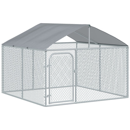 Outdoor Dog Kennel  with Roof, Dog Run with Waterproof & UV-Resistant Cover, Secure Lock, for Backyard & Patio, 7.5' x 7