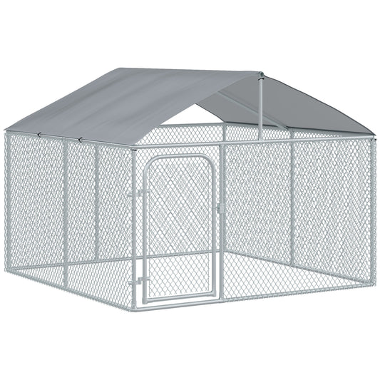 Outdoor Dog Kennel  with Roof, Dog Run with Waterproof & UV-Resistant Cover, Secure Lock, for Backyard & Patio, 7.5' x 7