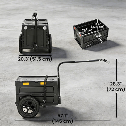 Soozier Bike Trailer with Foldable Storage Box and Lid, Quick Release Wheels, Reflective Stickers, Safety Flag