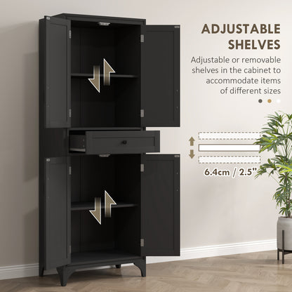Freestanding Storage Cabinet, Kitchen Pantry Cabinet with 2 Shelves, 4 Doors for Dining Room, Black