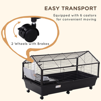 Guinea Pig Cage with Foldable Detachable Playpen, Rolling Rabbit Chinchilla Hedgehog Bunny Cage Small Animal Habitat wit