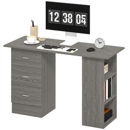 Computer Desk, 47" Writing Table with 3-Tier Shelves and 3 Reversible Drawers for Home Office, Bedroom, Grey