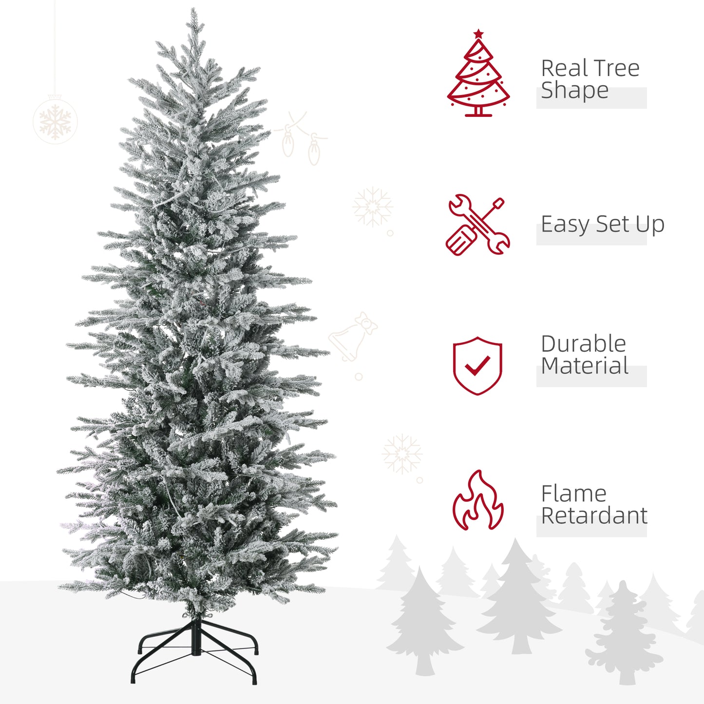 6' Pre Lit Arctic Fir Artificial Flocked Christmas Trees, with Snow Branches, Warm White UL Listed Clear Lights