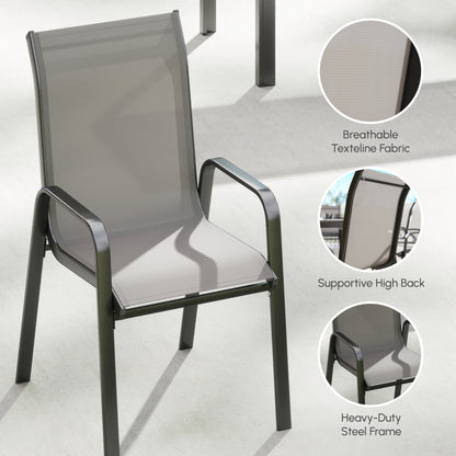 Outdoor Dining Sets for 8 with Stackable Chairs, Patio Dining Set with Glass Top Table for Garden, Patio, Backyard, Dark