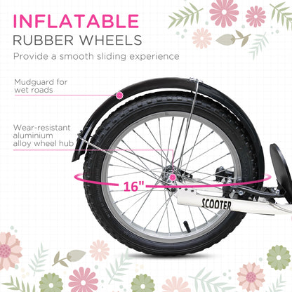 VarietyKart Kick Scooter with Adjustable Handlebar, Kids Scooter with 2 Brakes Basket Cupholder 16" Inflatable Rubber Ty