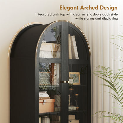 Arched Kitchen Pantry Cabinet, 71" Tall Farmhouse Kitchen Storage Cabinet with Acrylic Glass Doors, Black
