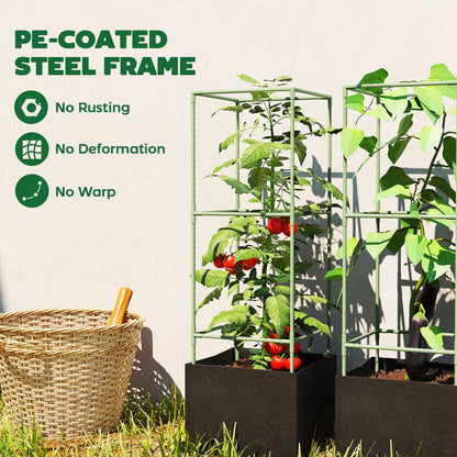 3 Packs Tomato Cages with 13.5 Gallon Grow Bags, Adjustable Square Plant Support Trellis