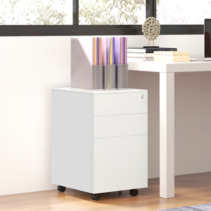 Vertical Steel Filing Cabinet on Wheels, 3-Drawer Lockable File Cabinet with Adjustable Hanging Bar for A4, Legal and Le