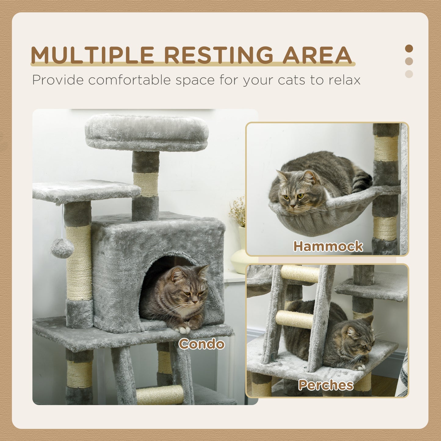 52 Inch Large Cat Tree for Indoor Cats, Light Grey