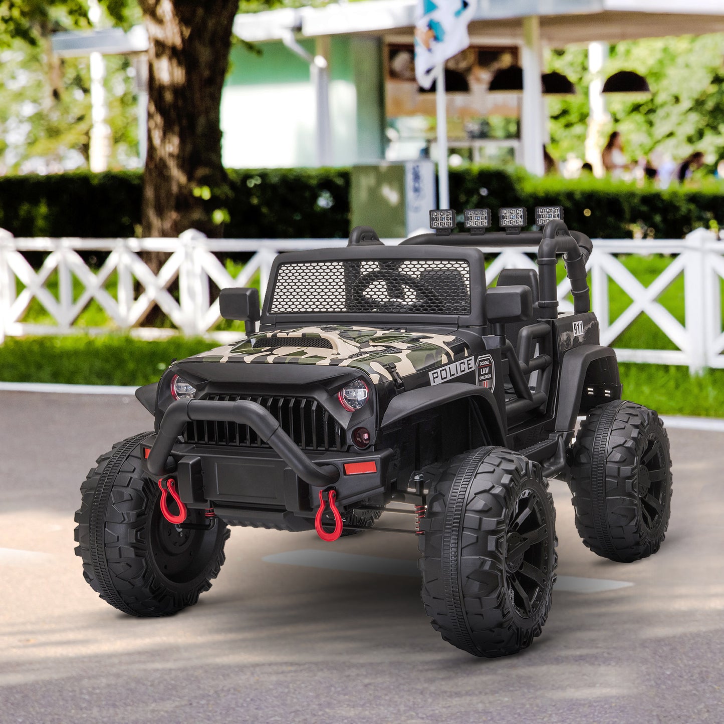 VarietyKart 12V Battery-powered Kids Jeep Ride On Police Car with Parental Remote Camouflage