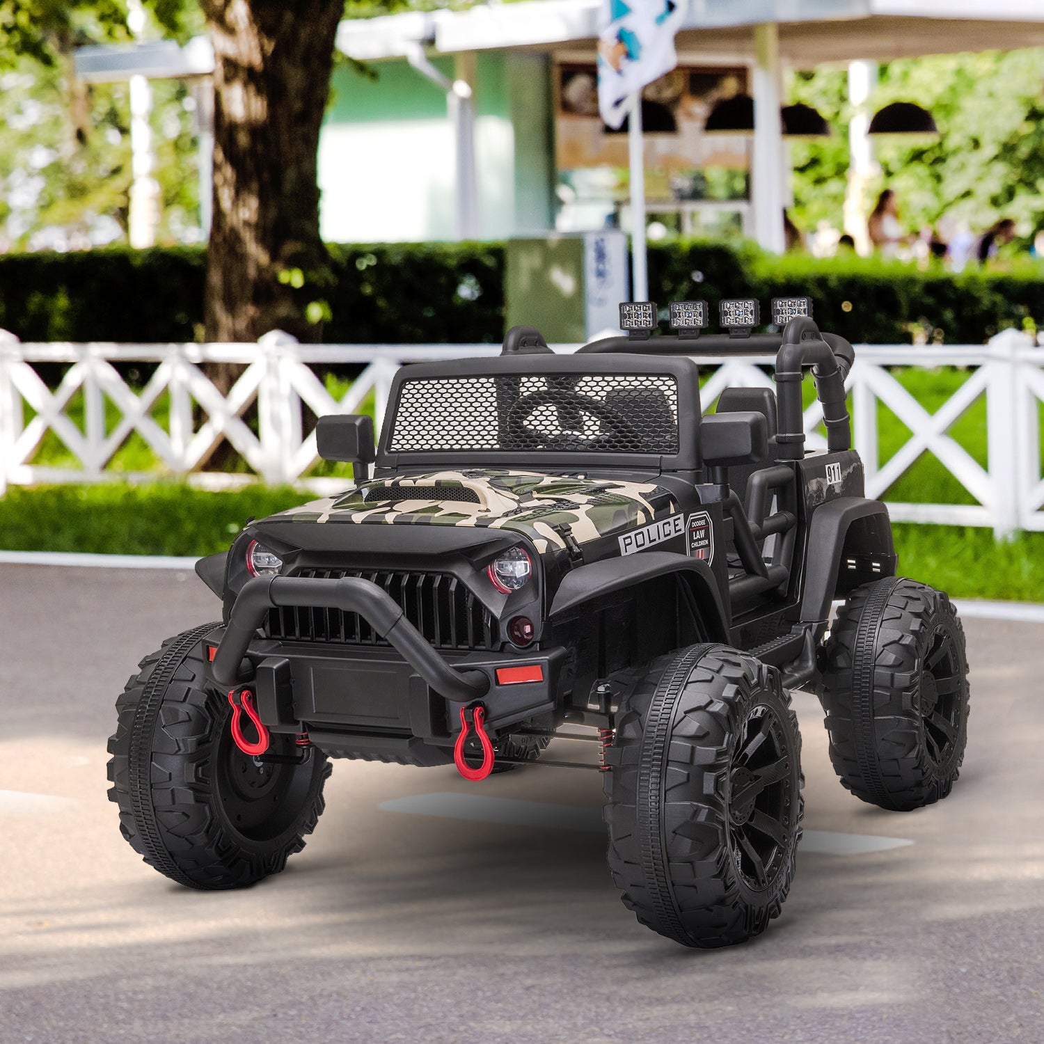 VarietyKart 12V Battery-powered Kids Jeep Ride On Police Car with Parental Remote Camouflage