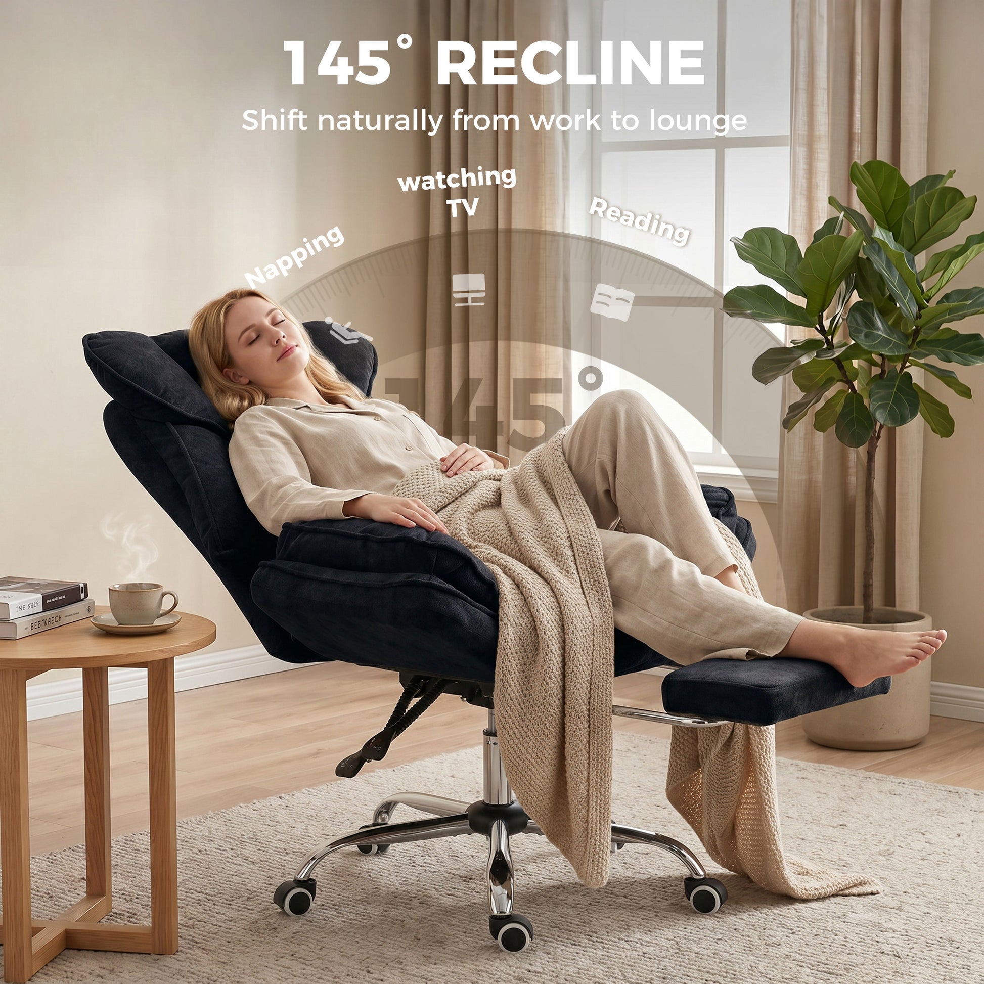 Big and Tall Office Chair Footrest Executive Desk Chair High Back Snowflake Velvet Reclining, Black