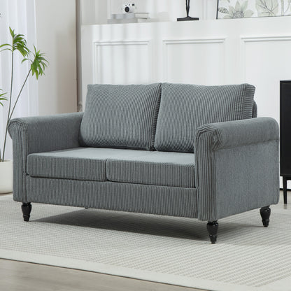 Vintage Loveseat, Upholstered Love Seat Furniture, Fabric 2 Seater Sofa with Rolled Arms, Rubber Wood Legs, Grey