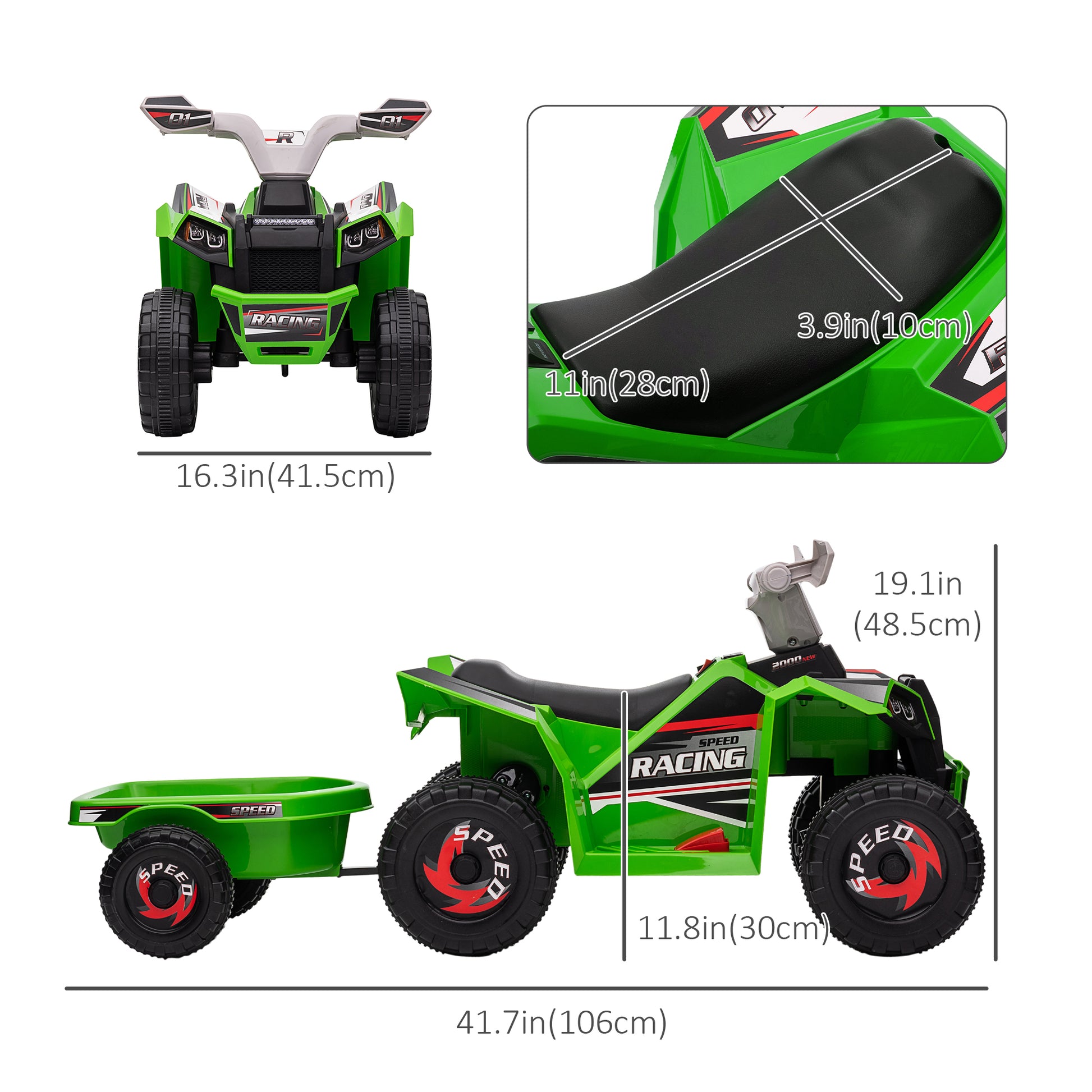 VarietyKart 6V Electric Toy Car with Back Trailer, Forward Backward, Wear-Resistant Wheels for Ages 18-36 Months, Green
