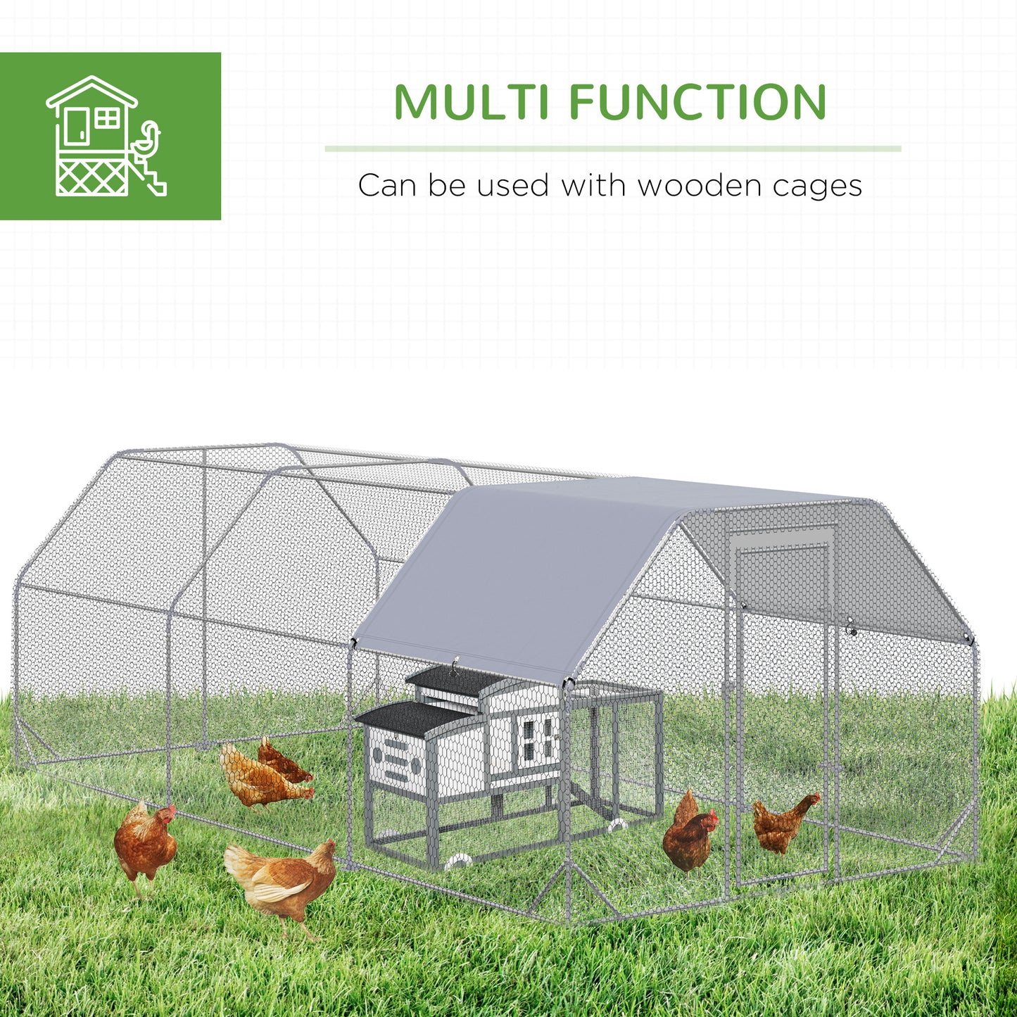 Chicken Run Outdoor, Galvanized Large Metal Chicken Coop Cage, Walk-in Enclosure Poultry Hen Run House Playpen Rabbit Hu