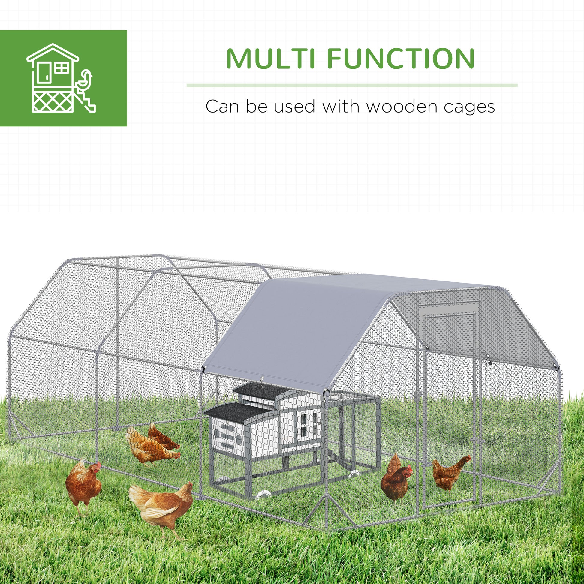 Chicken Run Outdoor, Galvanized Large Metal Chicken Coop Cage, Walk-in Enclosure Poultry Hen Run House Playpen Rabbit Hu