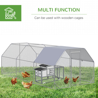 Chicken Run Outdoor, Galvanized Large Metal Chicken Coop Cage, Walk-in Enclosure Poultry Hen Run House Playpen Rabbit Hu