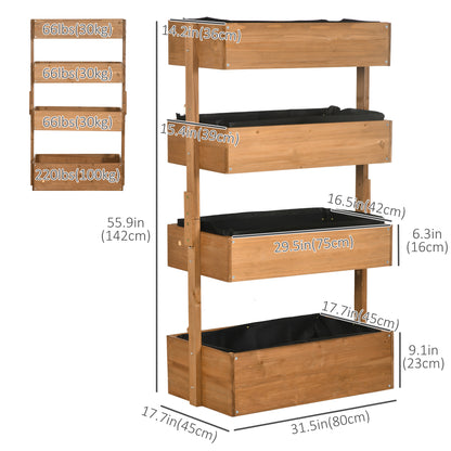 4-Tier Raised Garden Bed, 31.5" x 18" x 56" Vertical Elevated Planter Rack with Non-woven Fabric, Wooden Raised Planter 
