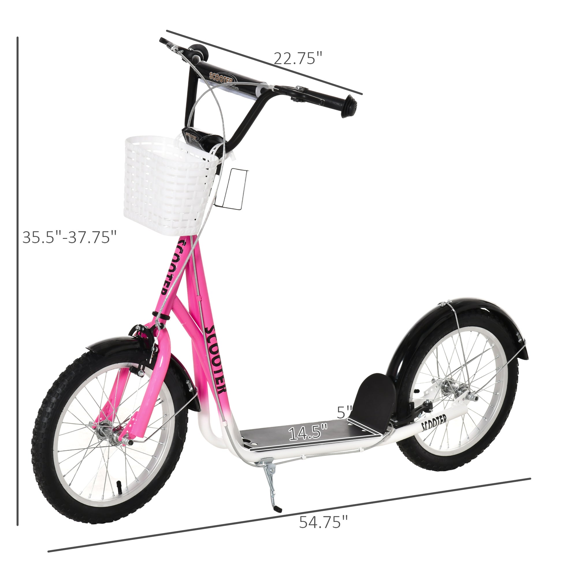 VarietyKart Kick Scooter with Adjustable Handlebar, Kids Scooter with 2 Brakes Basket Cupholder 16" Inflatable Rubber Ty