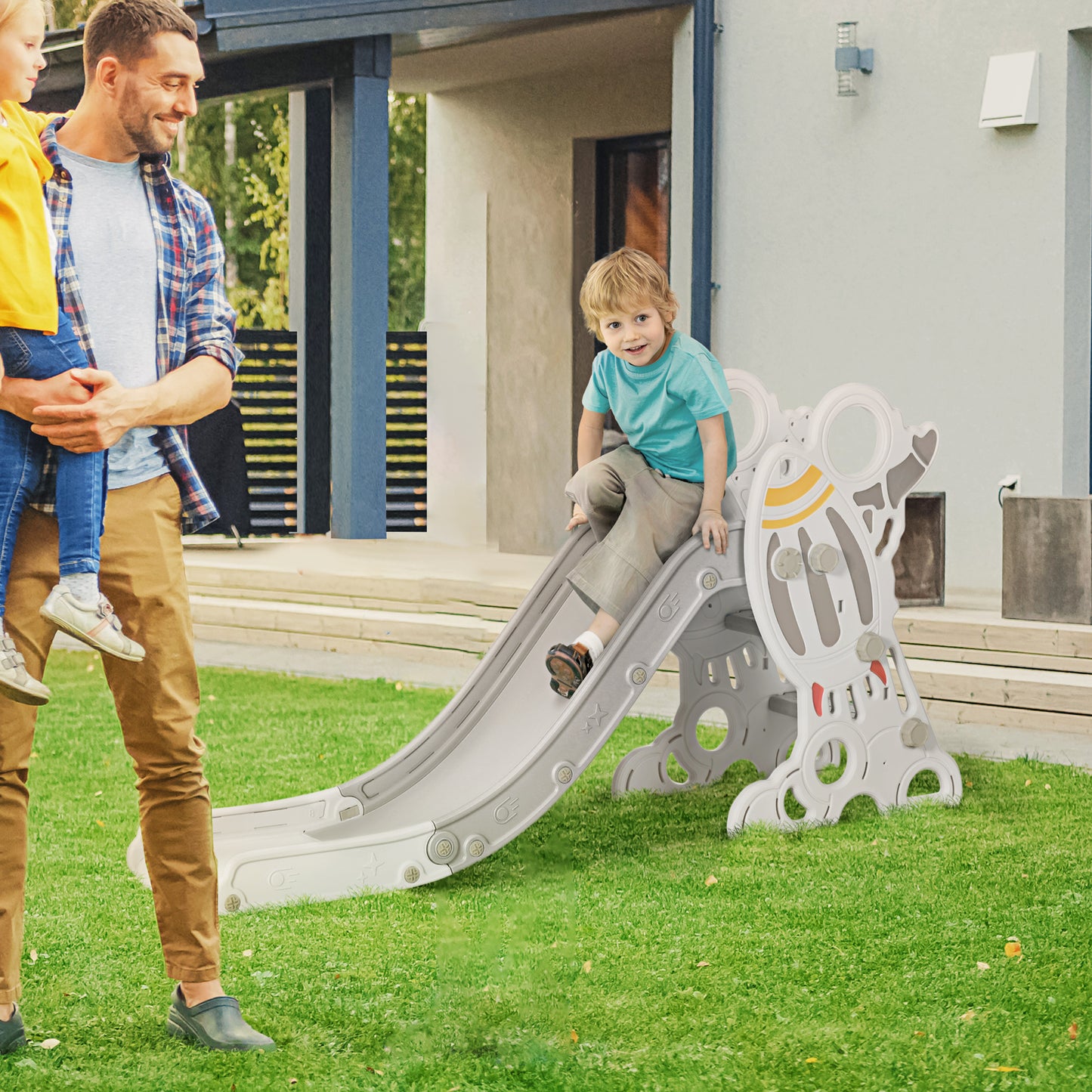 Qaba Toddler Slide Indoor for Kids 1.5-3 Years Old, Space Theme Climber Slide Playset, Grey