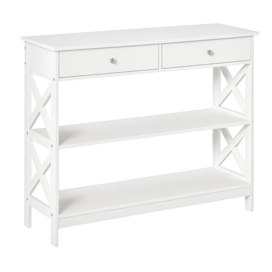39" Console Table, Narrow Entryway Table with Storage Shelves, Drawers and X Frame for Behind Couch, Living Room, Hallwa