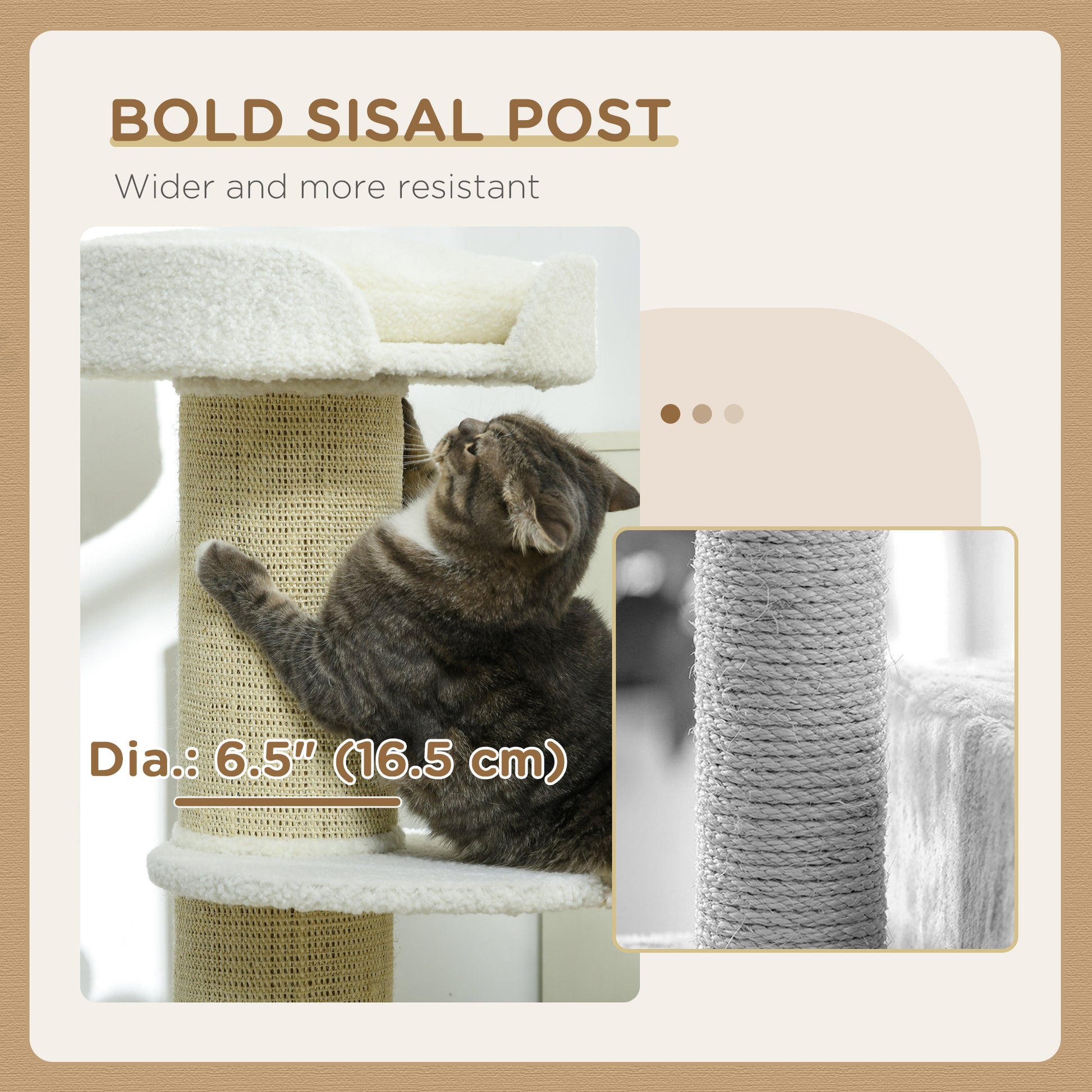 Cat Tree Kitty Tower with Sisal Mat Scratching Post, Cat Bed, Cushion, Perch, 18" x 18" x 36", Cream White