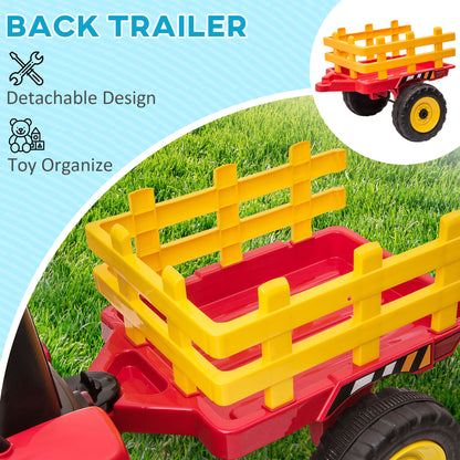 VarietyKart 12V Kids Ride on Tractor with Trailer, Remote Control, Music Start up Sound and Horn, USB, LED Lights, Red