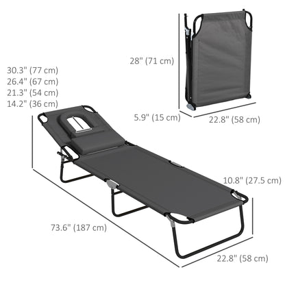 Folding Lounge Chair Set of 2, Reclining Beach Tanning Chair with Face Hole, Pillow, 4-Position Adjustable Flat Sun Loun