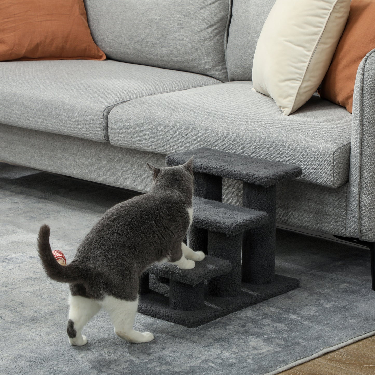 3 Tier Pet Stairs Dog Cat Step Scratch Post Furniture,  Dark Grey